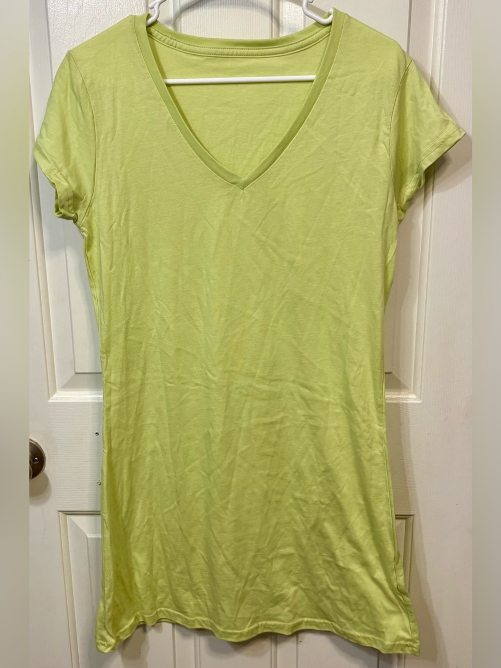 Women’s V-Neck Short Sleeve T-Shirt Dress in Light Lime